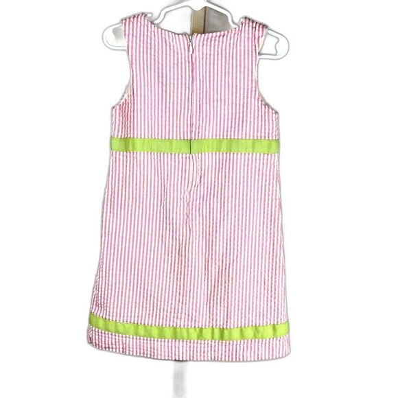 Adorable Girl's Pink Seersucker Dress Grosgrain Ribbons Sz 5 EUC Hartstrings - Picture 2 of 6